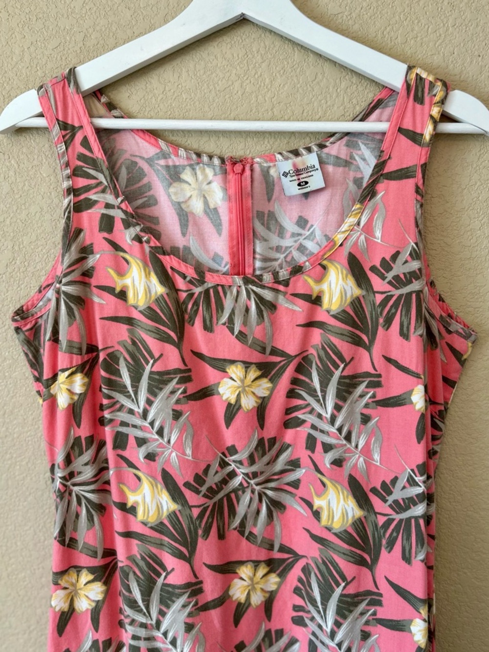 Columbia Pink Tropical Floral Tank Dress with Tie Size Medium-Above Knee - Picture 2 of 7